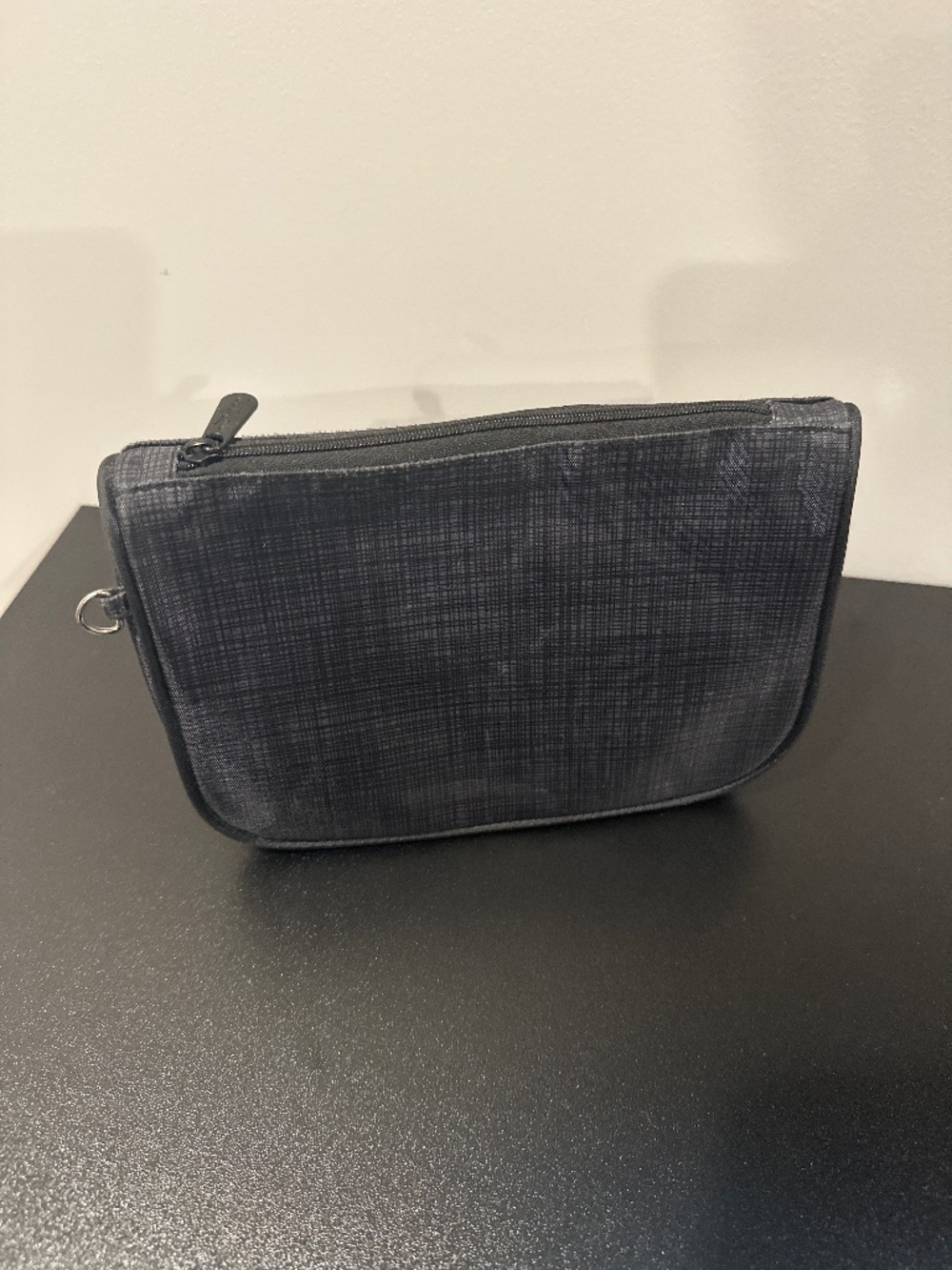 Black Zipper Pouch with Pink Interior